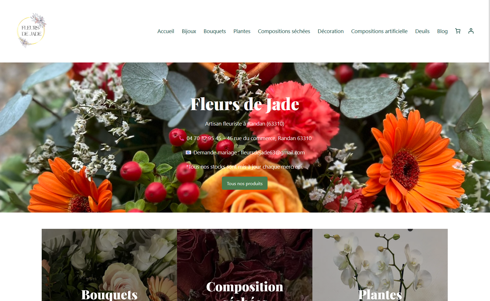 Homepage of the Fleurs de Jade website
