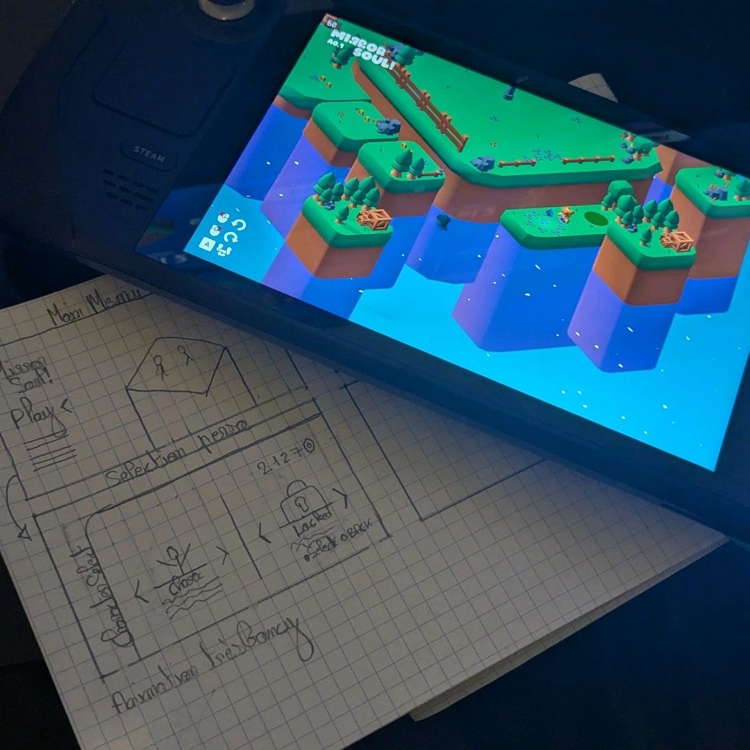 Photograph of Brice Ledanois with a Steam Deck for the Mirror Soul project